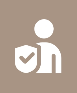 Person icon with checkmark shield.